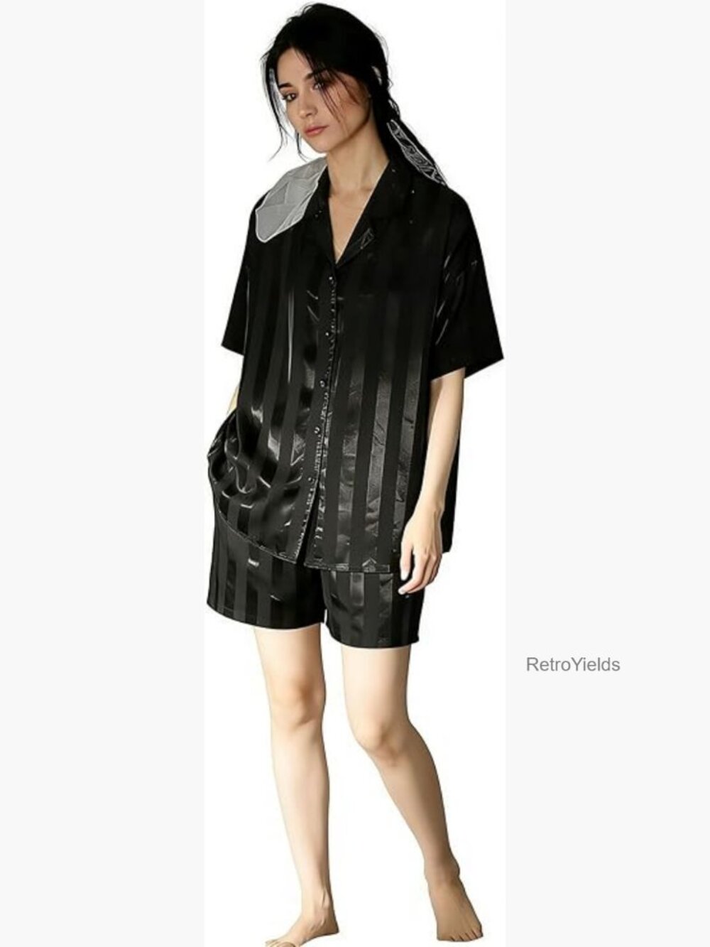 Women's Short Sleeve Short Pajama Set - Soft Ice Silk Sleepwear Lounge